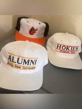 3 vintage dmv snapback hat bundle baltimore orioles Virginia tech bowie college